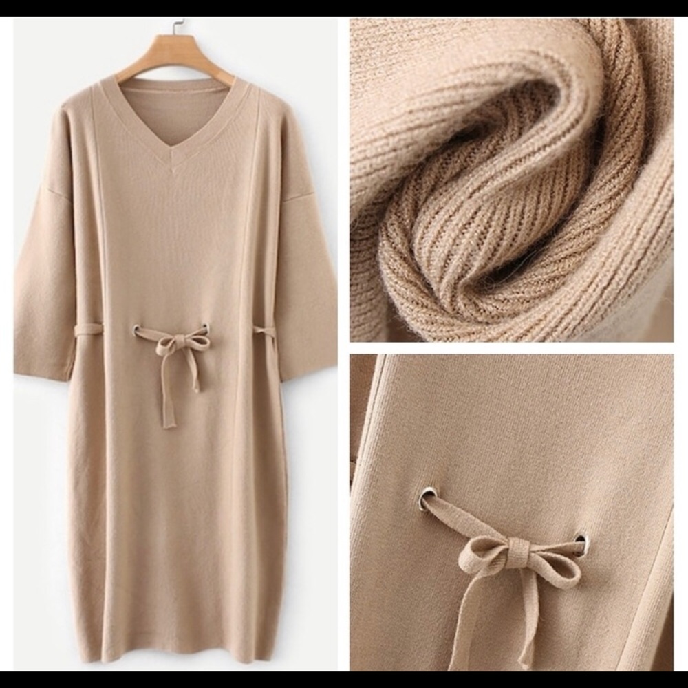 ♥️2 left ♥️Drop shoulder self tie sweater dress